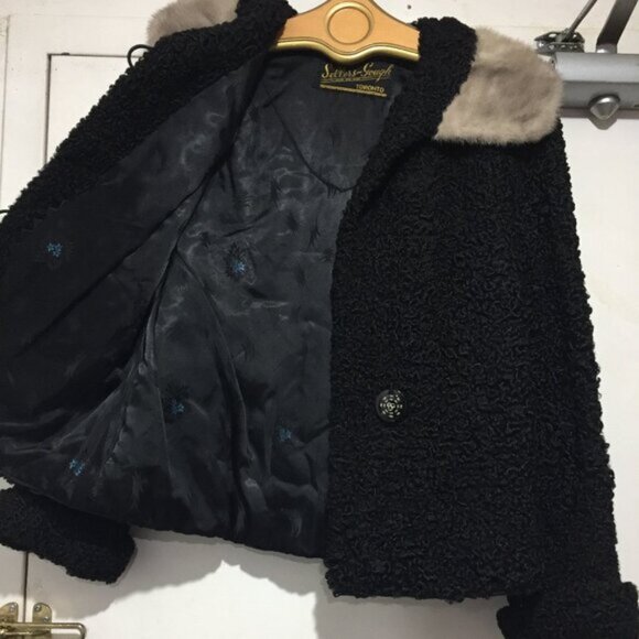 VINTAGE SELLERS-GOUGH TORONTO PERSIAN LAMB CURLY COAT MINK COLLAR SIZE S - Picture 8 of 10